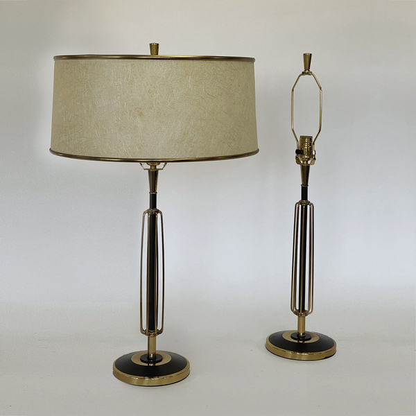 Pair of Mid Century Brass and Enamelled Mid Century Decorative Lamps. 20th Century.