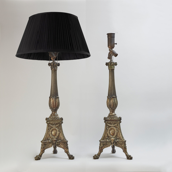 Pair of 19th Century Decorative Brass Candlestick Lamps. Circa 1890